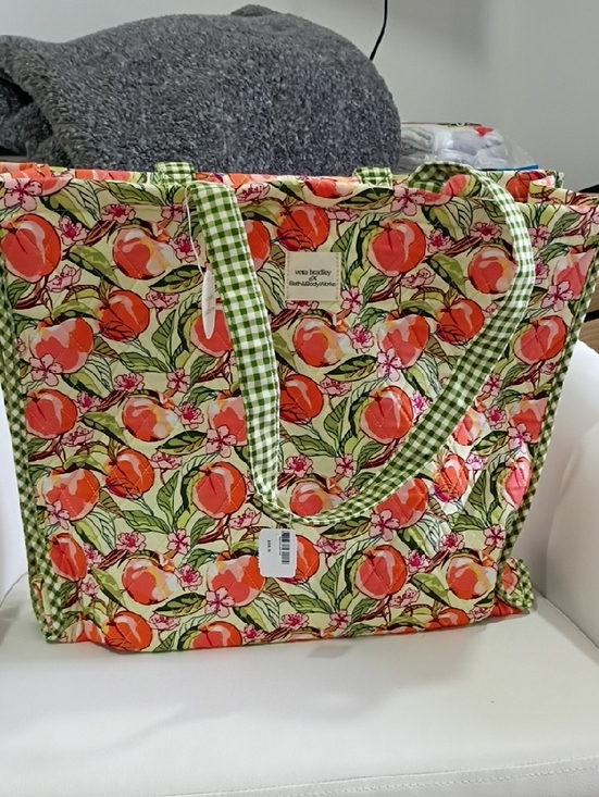 Vera Bradley Handbags - Vera Bradley + Bath And Body PeachBlossom Quilted Tote with Green Gingham Straps